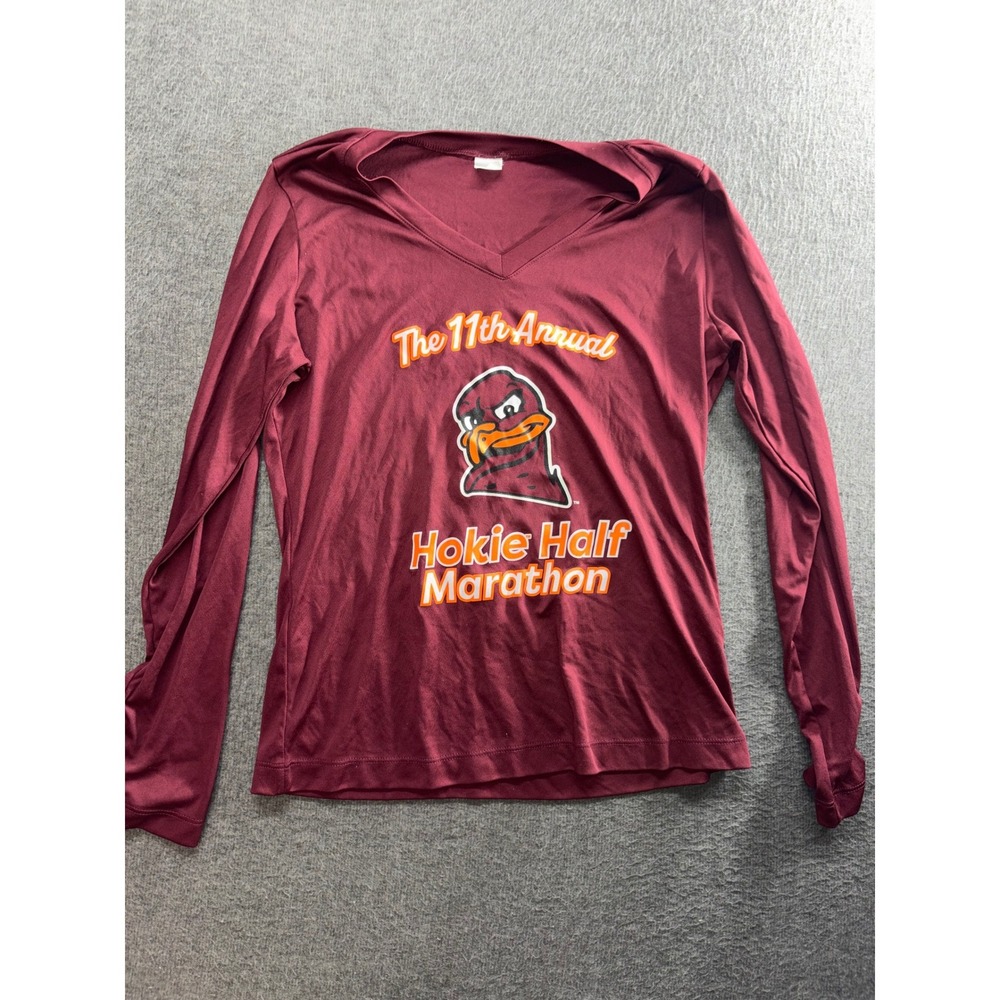 Sport-Tek Hokie Half Marathon Long Sleeve Shirt Maroon V-Neck Ladies Medium